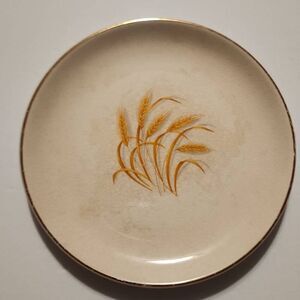 Homer Laughlin Autumn Gold Vintage 22k 6 Inch Dessert or Bread Plate with Wheat